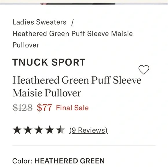 Tuckernuck Green Puff Sleeve Sweater size S - Picture 4 of 5